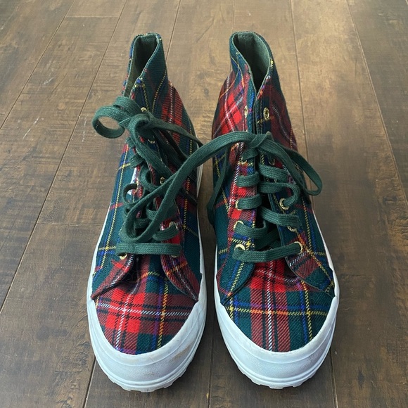 Superga 2431 Suede High top lace up green plaid sneakers - Picture 11 of 11